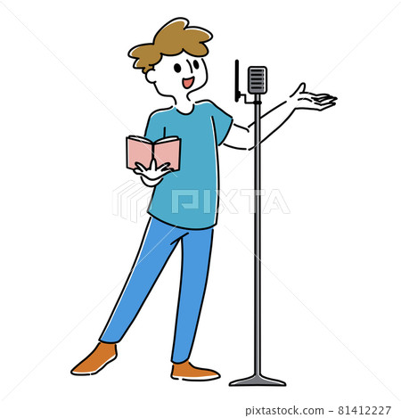 A person who speaks in front of a microphone 81412227
