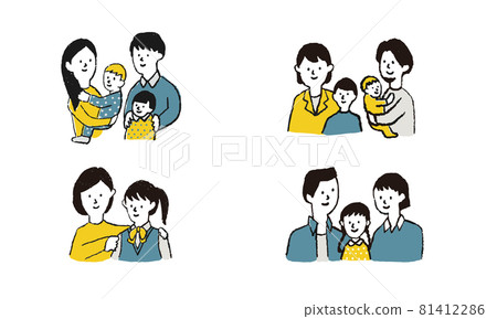 Illustrations of families of various parenting generations 81412286