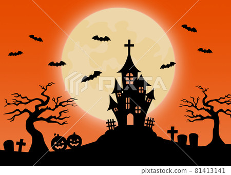Halloween full moon night orange background material 81413141