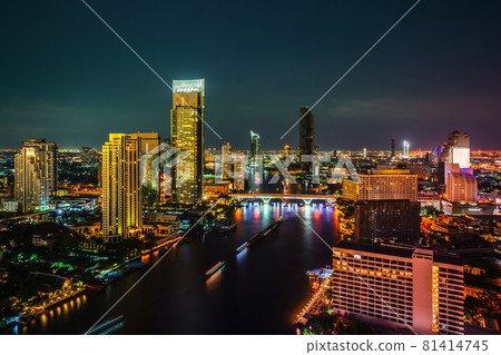 Night cityscape and high-rise buildings in metropolis city center 81414745