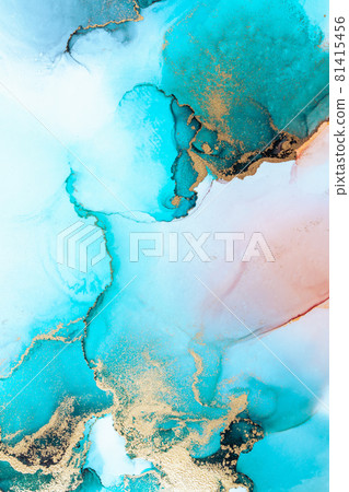 Luxury blue abstract background of marble liquid ink art painting on paper . 81415456
