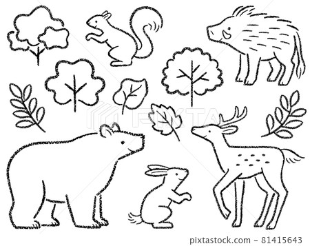 手繪風線描森林動物插畫 手繪風線描森林動物插畫 81415643