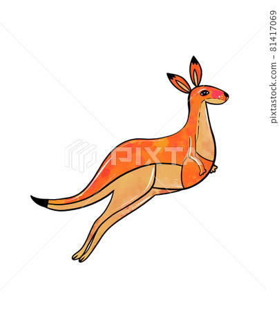 Illustration of a colored drawing of kangaroo jumping orange on white isolated background Illustration of a colored drawing of kangaroo jumping orange on white isolated background 81417069