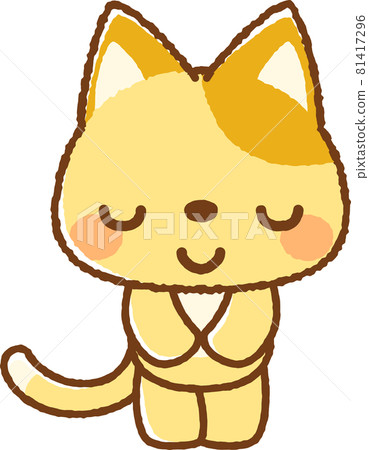 一隻黃貓鞠躬的赤壁人物插圖（帶線條） 81417296