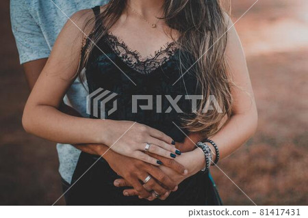 Female upper body in black underwear 81417431