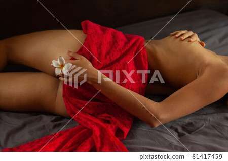 Female lower body in red underwear Female lower body in red underwear 81417459