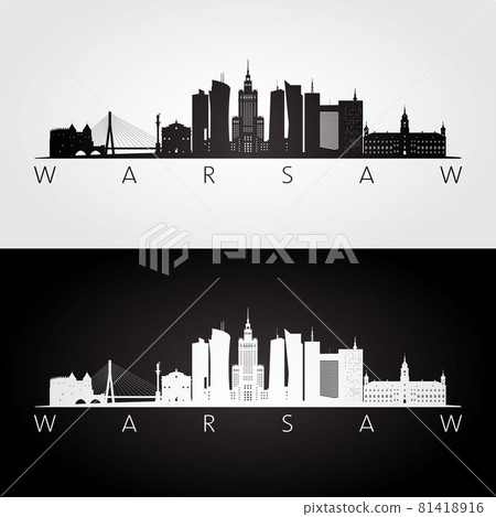 Warsaw skyline and landmarks silhouette - Stock Illustration [81418916 ...