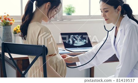 Pregnant women undergoing medical examination, obstetrics and gynecology ladies clinic 81419537