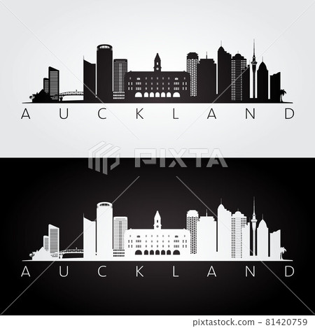 Auckland skyline and landmarks silhouette 81420759