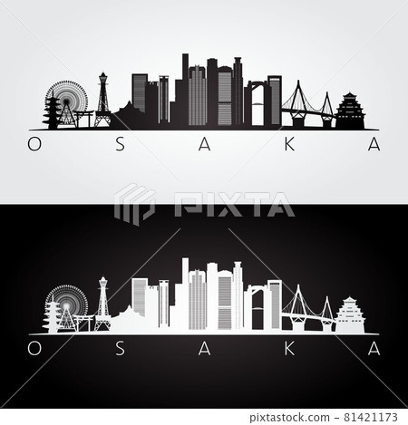 Osaka skyline and landmarks silhouette 81421173