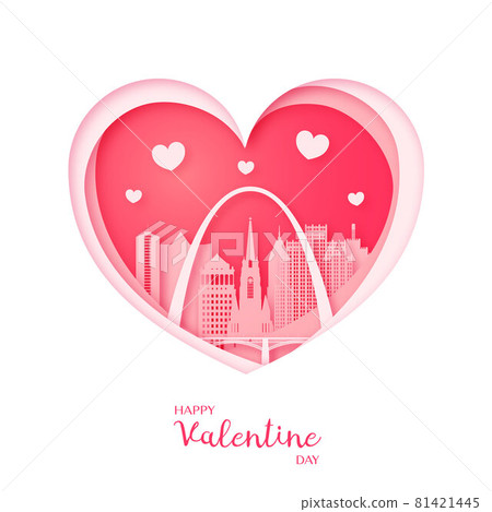 Valentines card. Paper cut heart and the city St. Louis.  81421445