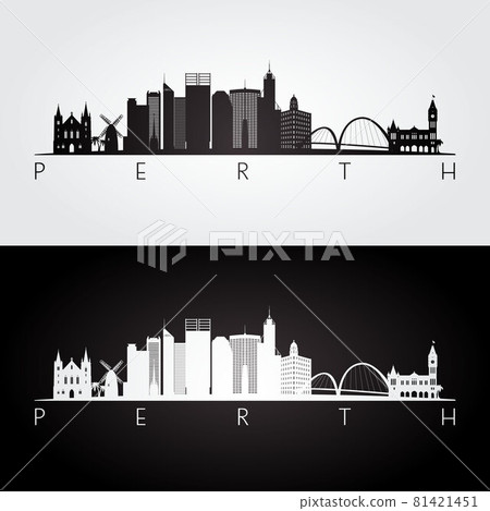 Perth skyline and landmarks silhouette 81421451