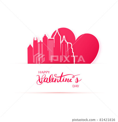 Red heart and silhouette of Atlanta city paper stickers.  81421816