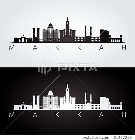 Makkah skyline and landmarks silhouette Makkah skyline and landmarks silhouette 81422259