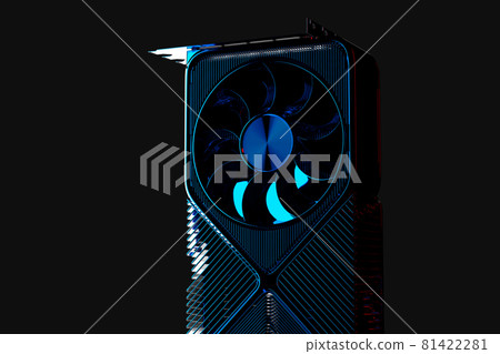 Low-key render of modern graphic card over black background. 3D Rendering Low-key render of modern graphic card over black background. 3D Rendering 81422281