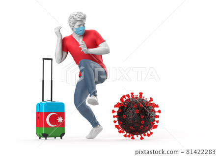 Tourist travelling to Azerbaijan scared by the virus molecule. Pandemic concept. 3D Rendering 81422283