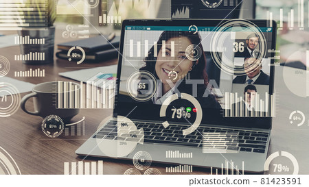 Creative visual of business people in a corporate staff meeting on video call 81423591