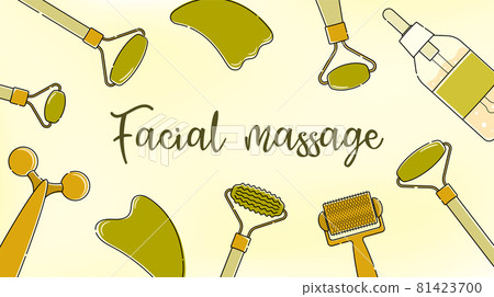 Blurred wallpaper with line art set of devices for facial massage 81423700