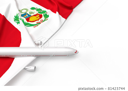 Passenger airplane and flag of Peru. 3D illustration 81423744