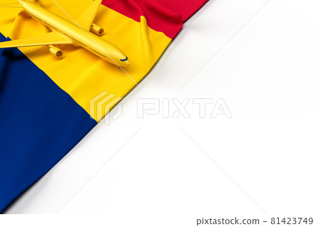 Passenger airplane and flag of Chad. 3D illustration 81423749