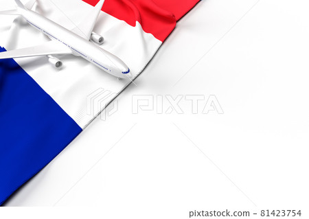 Passenger airplane and flag of France. 3D illustration Passenger airplane and flag of France. 3D illustration 81423754