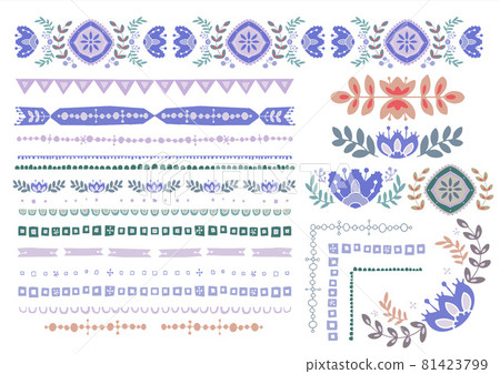 Retro pop line vector material set Floral pattern Tyrolean tape Tulip Scandinavian European style 81423799