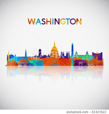 Washington skyline silhouette in colorful geometric style. 81423822