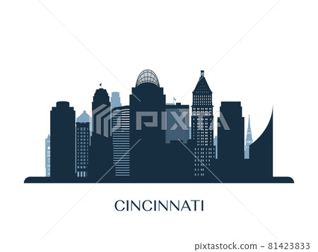 Cincinati skyline, monochrome silhouette.  81423833