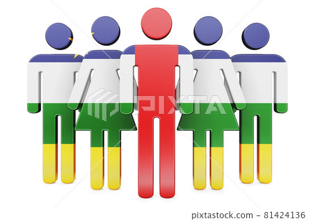 Stick figures with Central African flag. Social community and citizens of Central African Republic, 3D rendering 81424136