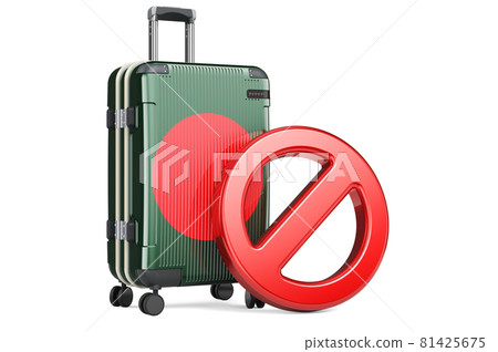 Bangladesh Entry Ban. Suitcase with Bangladeshi flag and prohibition sign. 3D rendering 81425675