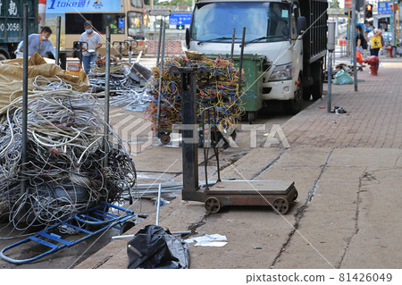 Pile of scrap cable wire recycling industry at hk 15 Aug 2021 81426049