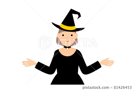 萬聖節服裝，一個身著女巫的女孩張開雙臂的姿勢 81426453