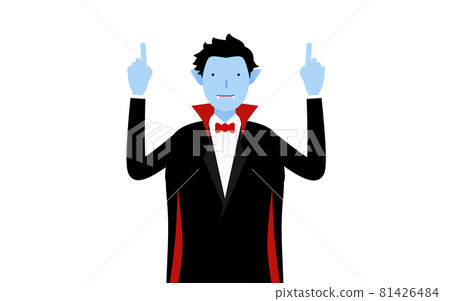 Halloween costume, pose of a man in a vampire pointing with both hands Halloween costume, pose of a man in a vampire pointing with both hands 81426484