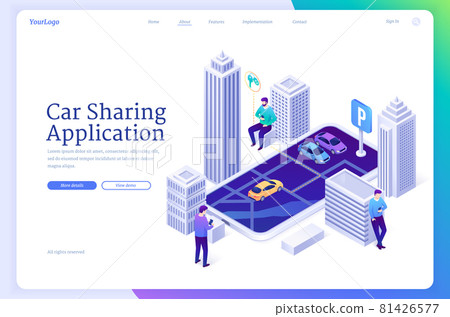 Car sharing application isometric landing page 81426577