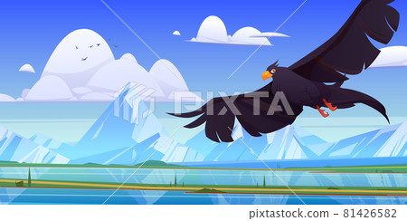 Black eagle, falcon or hawk with outspread wings 81426582