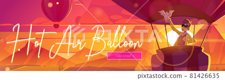 Hot air balloon with man and dove at sunset Hot air balloon with man and dove at sunset 81426635