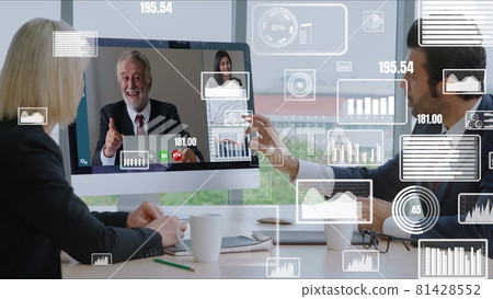 Creative visual of business people in a corporate staff meeting on video call Creative visual of business people in a corporate staff meeting on video call 81428552