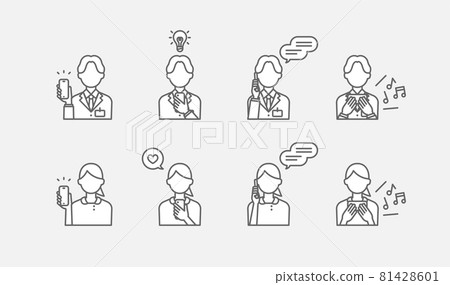 Line drawing illustration set using smartphones by doctors and nurses 81428601