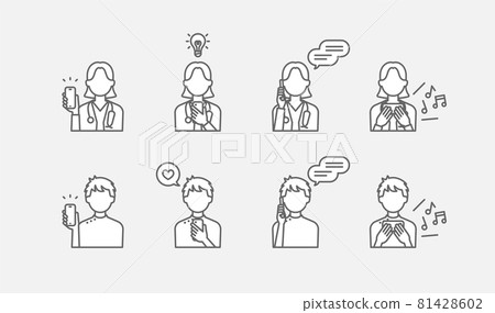 Line drawing illustration set using smartphones by doctors and nurses Line drawing illustration set using smartphones by doctors and nurses 81428602