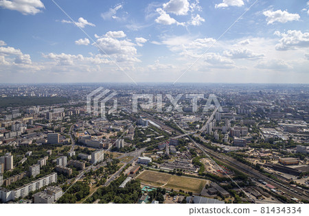 Spectacular aerial view (340 m) of Moscow, Russia. View from Ostankino television tower 81434334