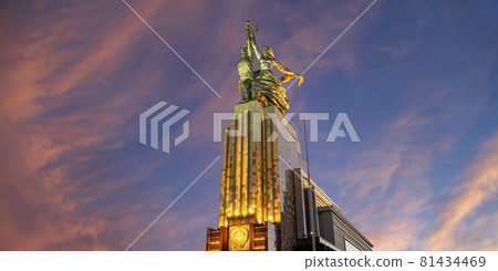 Famous soviet monument Rabochiy i Kolkhoznitsa ( Worker and Kolkhoz Woman or Worker and Collective Farmer) of sculptor Vera Mukhina, Moscow, Russia. Made of in 1937 81434469