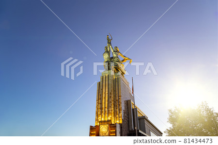 Famous soviet monument Rabochiy i Kolkhoznitsa ( Worker and Kolkhoz Woman or Worker and Collective Farmer) of sculptor Vera Mukhina, Moscow, Russia. Made of in 1937 81434473
