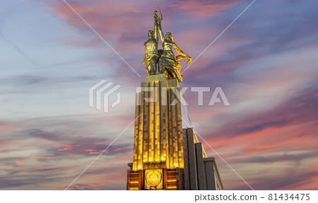 Famous soviet monument Rabochiy i Kolkhoznitsa ( Worker and Kolkhoz Woman or Worker and Collective Farmer) of sculptor Vera Mukhina, Moscow, Russia. Made of in 1937 81434475