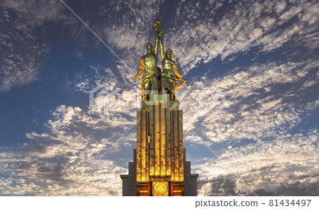 Famous soviet monument Rabochiy i Kolkhoznitsa ( Worker and Kolkhoz Woman or Worker and Collective Farmer) of sculptor Vera Mukhina, Moscow, Russia. Made of in 1937 81434497