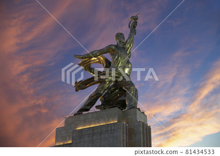 Famous soviet monument Rabochiy i Kolkhoznitsa ( Worker and Kolkhoz Woman or Worker and Collective Farmer) of sculptor Vera Mukhina, Moscow, Russia. Made of in 1937 81434533