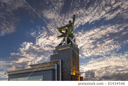 Famous soviet monument Rabochiy i Kolkhoznitsa ( Worker and Kolkhoz Woman or Worker and Collective Farmer) of sculptor Vera Mukhina, Moscow, Russia. Made of in 1937 81434546