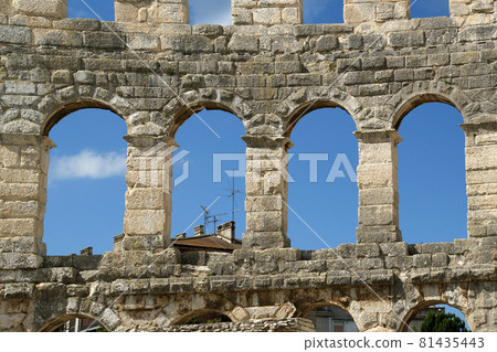 Roman Amphitheater, view of the Arena (colosseum)  in Pula, Croatia 81435443