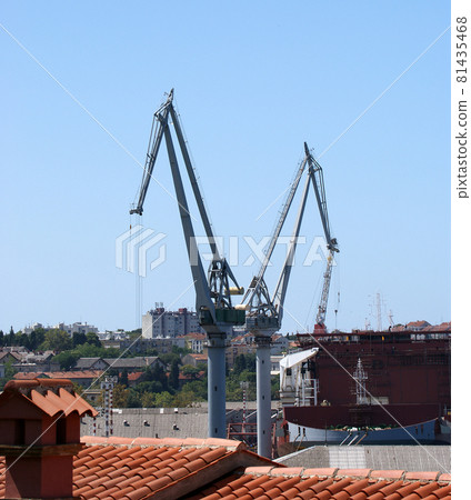 Marine cargo port. Cranes. Pula, Croatia Marine cargo port. Cranes. Pula, Croatia 81435468