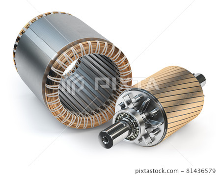 Rotor and stator of electric motor isolated on white background. 81436579