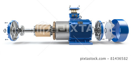 Electric motor parts and structure isolated on white background. 81436582